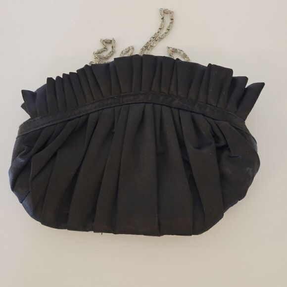 Purse / clutch black with silver chain & polyester strap Pre-owned unbranded - Picture 2 of 3